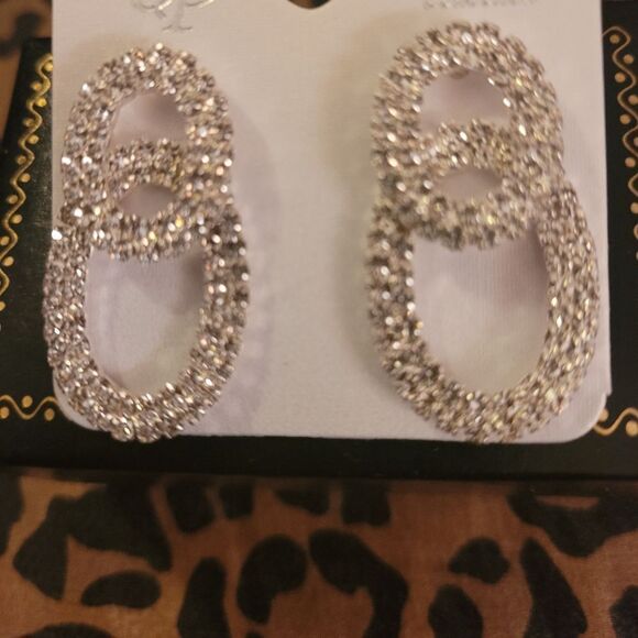 GLAM RHINESTONE DOUBLE CIRCLE EARRINGS - Picture 1 of 6